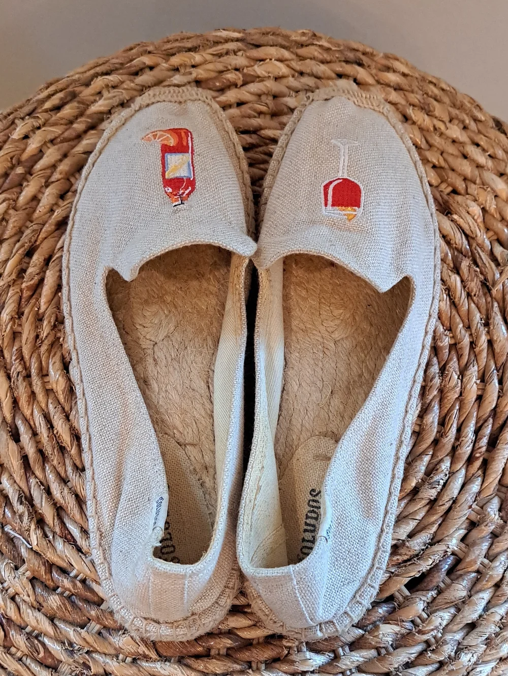 Soludos Womens The Spritz Embroidered Beige Canvas Espadrille Smoking Loafers 10